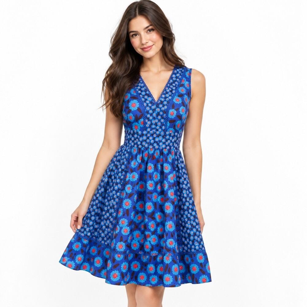 Kate Spade Blue Floral Fit & Flare Mini Dress 2 Coquette Garden Party Designer